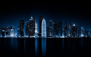 Картинка Доха, Катар, темный, огни города, ночь, 5к, размышления, городской пейзаж