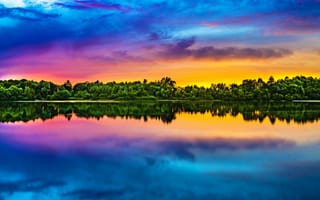 Картинка вечернее небо, многоцветный, отражение в озере, яркий, 8k, закат, красочный, 5к, пейзаж, вода