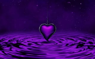 Картинка фиолетовое сердце, вода, цепь, фиолетовый, волны, 5к, звезды