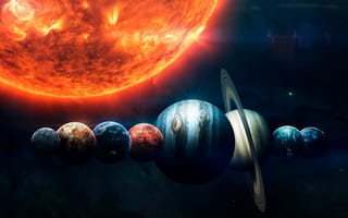 Картинка Солнечная система, планеты, Красная планета, Марс, Юпитер, апельсин, солнце, звезды, сжигание, земля