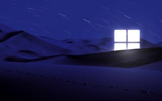 Картинка пустыня, ночь, звездные тропы, синий, 5к, освещенный, светящийся, логотип окна