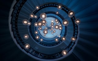 Картинка винтовая лестница, шаги, интерьер, шаблон, огни, искать, 5к, синий