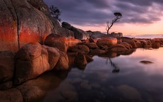 Картинка залив Биналонг, Тасмания, водное пространство, 8k, горные породы, 5к, восход, Австралия, пейзаж