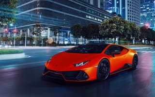 Картинка Капсула Lamborghini Huracan evo Fluo, ночь, Нью-Йорк, 2021, городской пейзаж