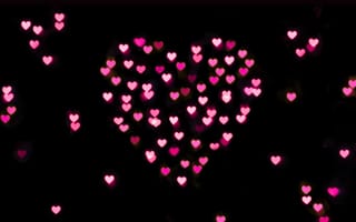 Картинка розовые сердца, черный, форма сердца, размытый, люблю сердце, яркий, 5к, боке, День святого Валентина, светящиеся огни