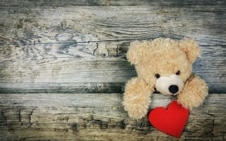Картинка плюшевый мишка, Красное сердце, День святого Валентина, деревянный, эмоции, милый медведь, 5к, мягкая игрушка, чучело
