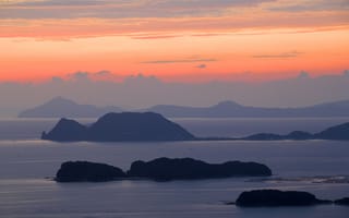 Картинка 99 островов, острова кудзюку, закат, достопримечательность, префектура нагасаки, вечер, сасэбо, пейзаж, путешествовать, Япония, облака, оранжевое небо