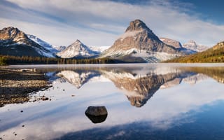 Картинка ледниковые горы, зеркальное озеро, горный хребет, 5к, пейзаж, водное пространство, зима, отражение, заснеженный