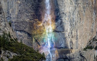 Картинка Йосемитский водопад, Йосемитский национальный парк, красочный, цвета радуги, 5к, утес, водопады, Калифорния, достопримечательность