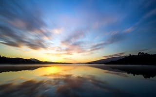 Картинка водохранилище Кристал Спрингс, Калифорния, озеро, восход, отражение, силуэт, 5к, пейзаж, длительное воздействие