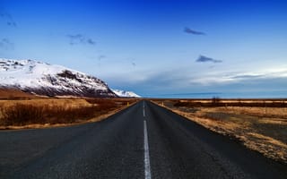 Картинка бесконечная дорога, Исландия, голубое небо, живописный, горизонт, пейзаж, ледниковые горы, заснеженный