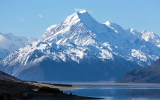 Картинка Маунт Кук, Новая Зеландия, заснеженный, озеро Пукаки, пейзаж, национальный парк аораки, горная вершина, 5к