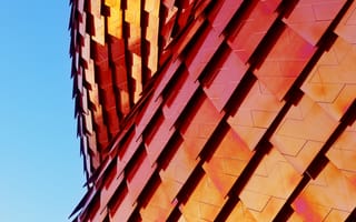 Картинка павильон Ванке, красные плитки, текстура, формы, современная архитектура, голубое небо, шаблон, 3д, геометрический, 5к