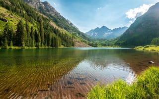 Картинка Маррон Беллс, лосиные горы, чистая вода, озера, темно-бордовый пик, отражение, 5к, Колорадо, пейзаж