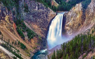 Картинка нижний водопад, Йеллоустонский Национальный Парк, Соединенные Штаты, река Йеллоустоун, Вайоминг, HDR, Йеллоустоун падает, скалы, водный поток, расширенный динамический диапазон, рассвет, пейзаж, водопады, длительное воздействие