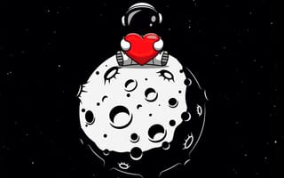 Картинка Красное сердце, космонавт, амолед, космическое пространство, планета, милый, черный, 5к