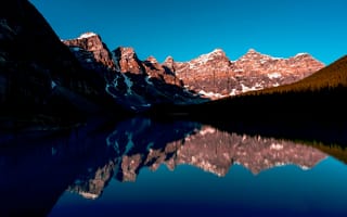 Картинка Скалистые Горы, банф, отражение, чистое небо, пейзаж, Канада, горное озеро, голубое небо, горный хребет
