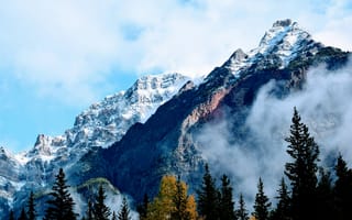 Картинка Джаспер национальный парк, Джаспер, туманный, облачно, пейзаж, горный хребет, ледниковые горы, Канада, снежные горы, горные вершины