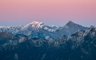 Картинка гора Наньху, Тайвань, национальный парк тароко, 5к, горный хребет, зима, заснеженный, розовое небо, пейзаж, ледниковые горы