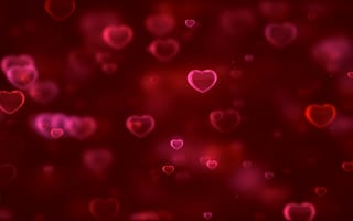 Картинка красные сердца, боке, форма сердца, красный, размытый, День святого Валентина, цифровое искусство