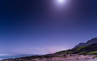 Картинка лунный свет, пляж, 5к, ночное небо, морской пейзаж