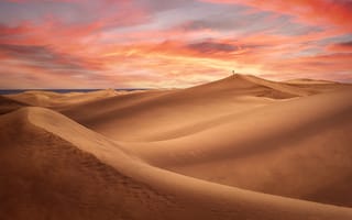 Картинка пустыня, песчаные дюны, один, закат, 5к, вечер