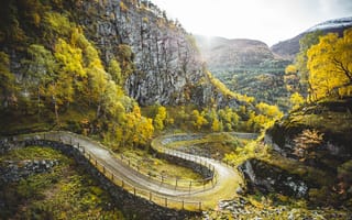 Картинка файлfjell конгевеген, Норвегия, грязная дорога, тропы, пейзаж, зелень, горы