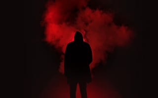 Картинка силуэт человека, красный дым, Темное место, толстовка с капюшоном, 5к