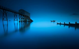Картинка спасательная шлюпочная станция Селси, Англия, 5к, синий, отражение, длительное воздействие, морской пейзаж, пирс, лунный свет
