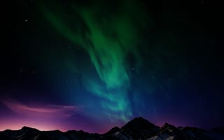 Картинка Северное сияние, горный хребет, живописный, ночное время, пейзаж, звездное небо, 5к