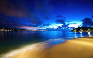 Картинка Сен-Жан-де-Люз, рыбный порт, голубое небо, ночь, сумерки, пляж