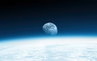 Картинка луна, горизонт, земля, атмосфера, астрономия, Международная космическая станция
