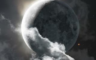 Картинка луна, облака, затмение Луны, состав, затмение луны-марса, 5к, 8k