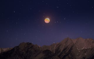 Картинка лунное затмение, Маунт Уитни, астрофотография, звездное небо, горы, утро
