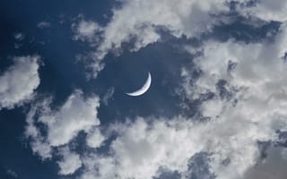 Картинка полумесяц, месяц, облака, 8k, звезды, космос, 5к, голубое небо