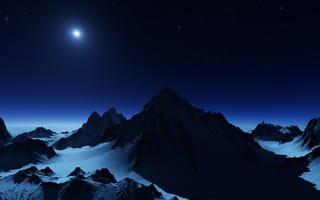 Картинка Антарктида, горный хребет, ночное небо, звезды, лунный свет, пейзаж, заснеженный, ледник