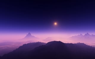 Картинка лунный свет, туманный, с высоты птичьего полета, пейзаж, ночное время