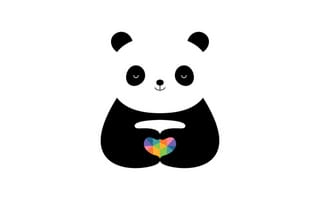 Картинка милая панда, люблю сердце, счастливый, мультфильм, минимальный, белый, красочные сердца