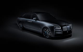 Картинка черный значок Rolls-Royce Ghost, 2021, 8k, 5к, темный