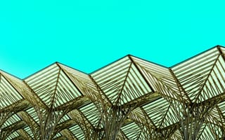 Картинка металлический дизайн, современная архитектура, 5к, шаблон, голубое небо, геометрический, формы