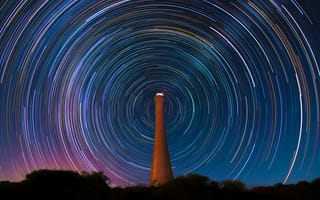Картинка Гильдертонский маяк, Австралия, ночное время, звездные тропы, астрономия, 5к, космическое пространство, круговой, длительное воздействие