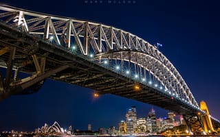 Картинка Сидней Харбор Бридж, ночь, городской пейзаж, Сидней, современная архитектура, Австралия