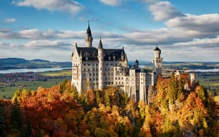 Картинка замок нойшванштайн, древняя архитектура, осень, 5к, Германия, 8k, швангау