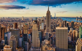 Картинка Нью-Йорк, Эмпайр Стейт Билдинг, Манхэттен, городской пейзаж, США, линия горизонта, 5к