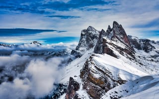 Картинка гора секеда, зима, Альпы, вершина горы, 8k, доломиты, Италия, 5к