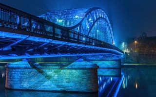 Картинка мост Юзефа Пилсудского, Краков, ночные огни, Польша, городской пейзаж