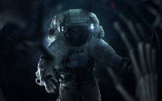Картинка космонавт, скафандр, НАСА, исс, темный, исследование