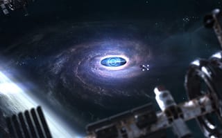 Картинка черная дыра, Гаргантюа, 5к, спутник, межзвездный, космическое пространство