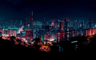 Картинка городской пейзаж, ночь, ночной город, темное небо, огни города, здания