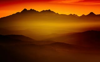 Картинка Татры, горный хребет, 8k, закат, оранжевое небо, Европа, 5к